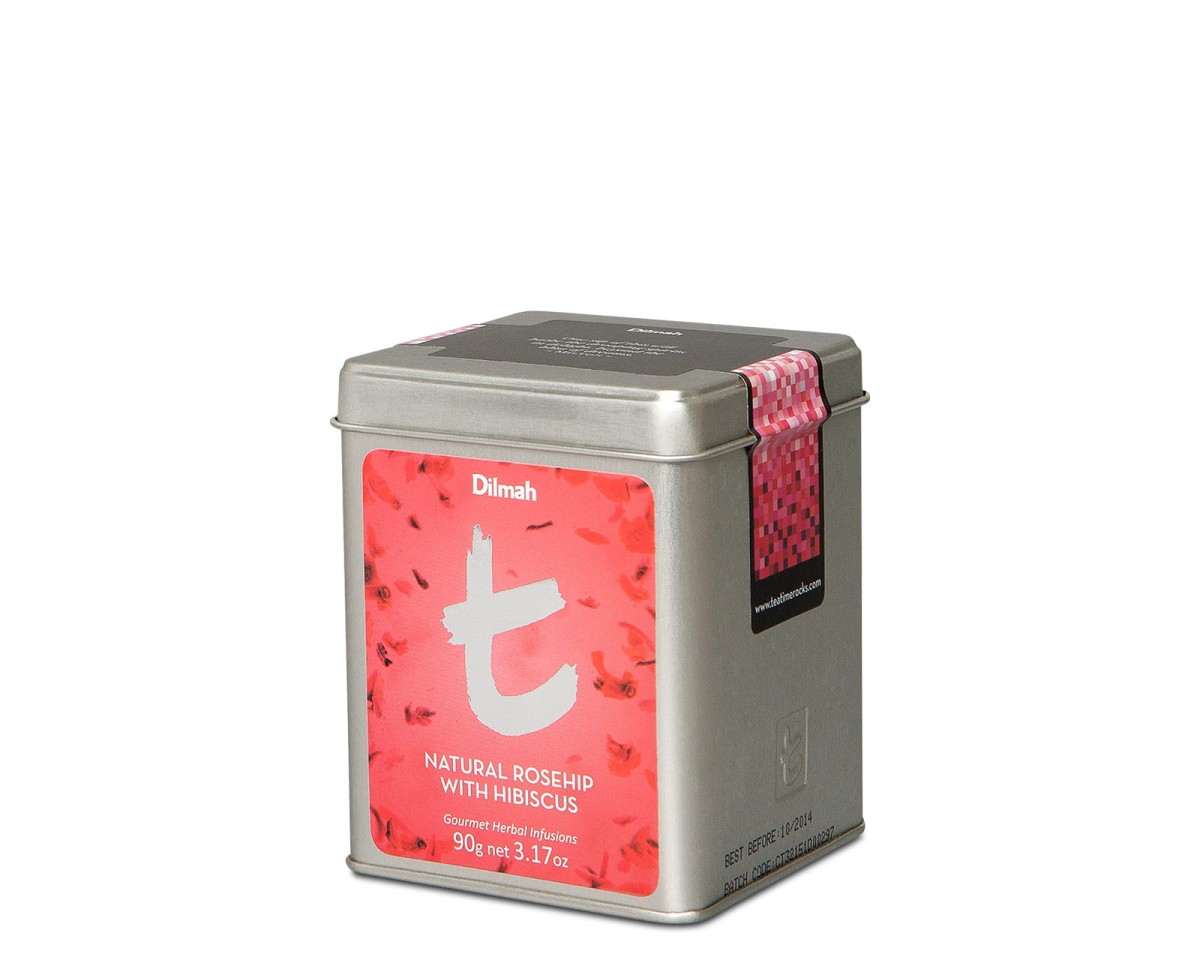 Herbata ziołowo-owocowa sypka - Dilmah Natural Rosehip with Hibiscus [90g] - Mieszanka owocowa-ziołowa (Róża i hibiskus) -  90g sypkiej mieszanki owocowo-ziołowej w puszce - 1