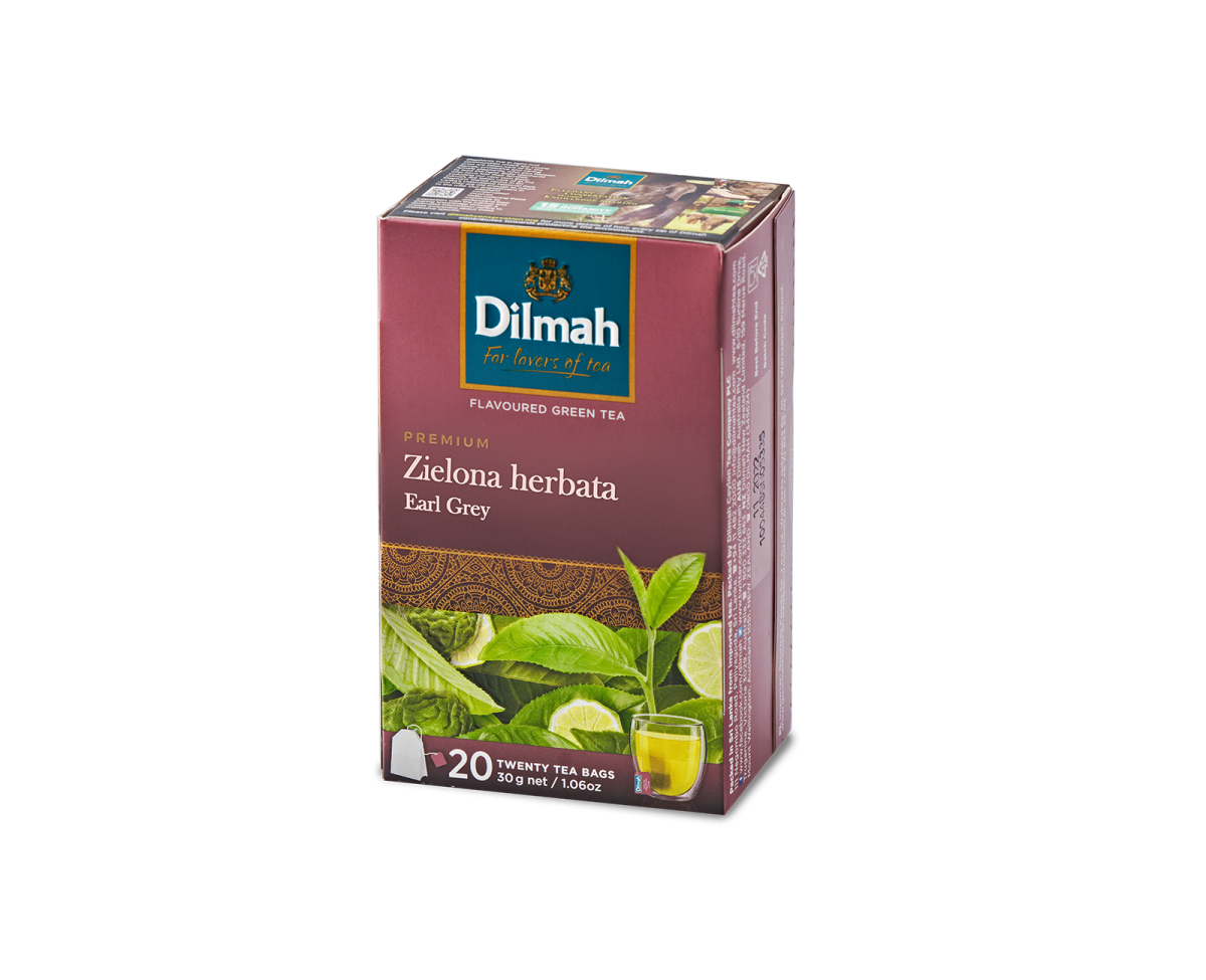 Herbaty zielone aromatyzowane - Dilmah Green Tea with Earl Grey [20x1,5g] - Zielona herbata z aromatem bergamotki - 20 torebek ekspresowych 1,5g z zawieszką 1