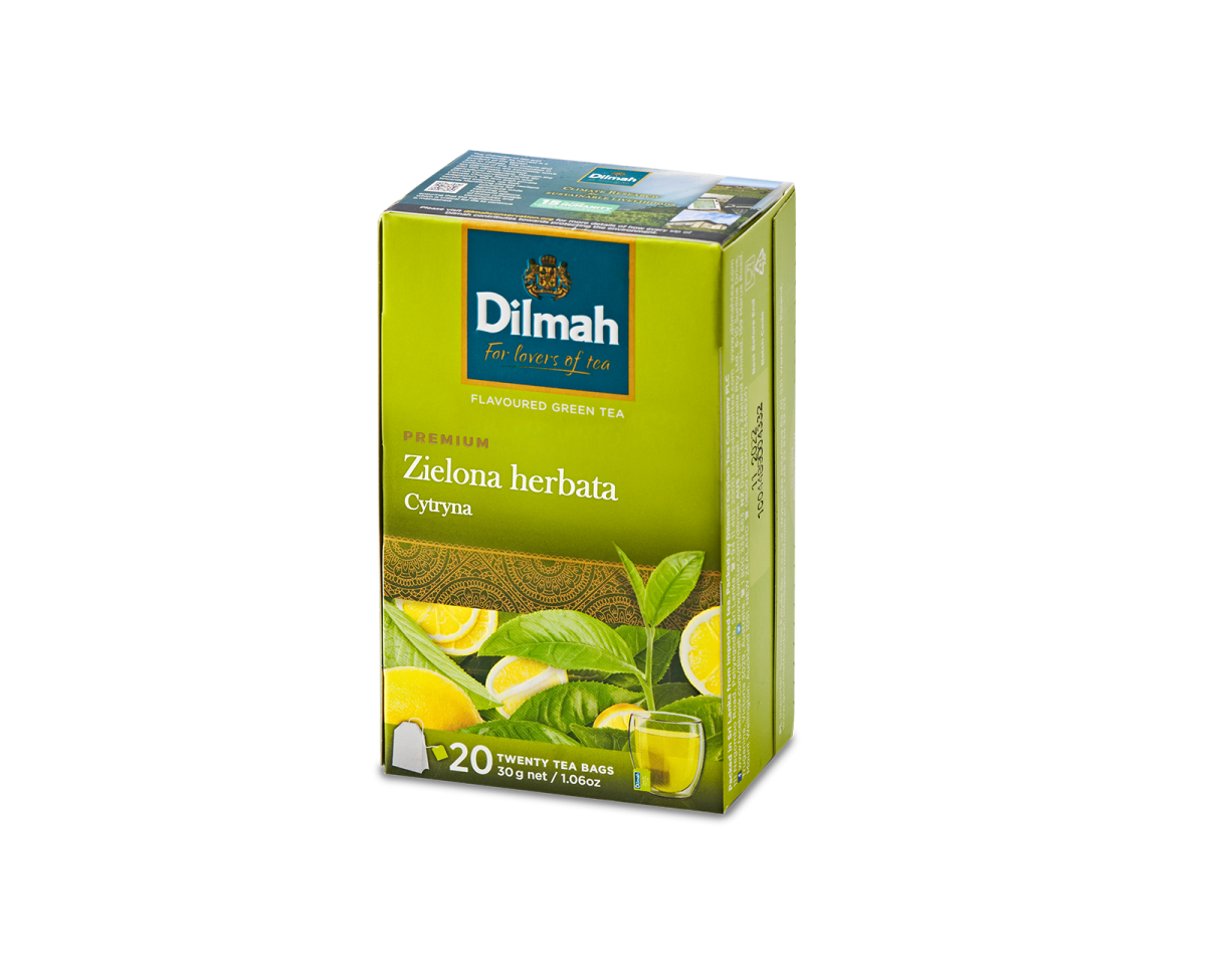 Herbaty zielone aromatyzowane - Dilmah Green Tea with Lemon [20x1,5g] - Zielona herbata z aromatem cytryny 20 torebek ekspresowych 1,5g z zawieszką 1