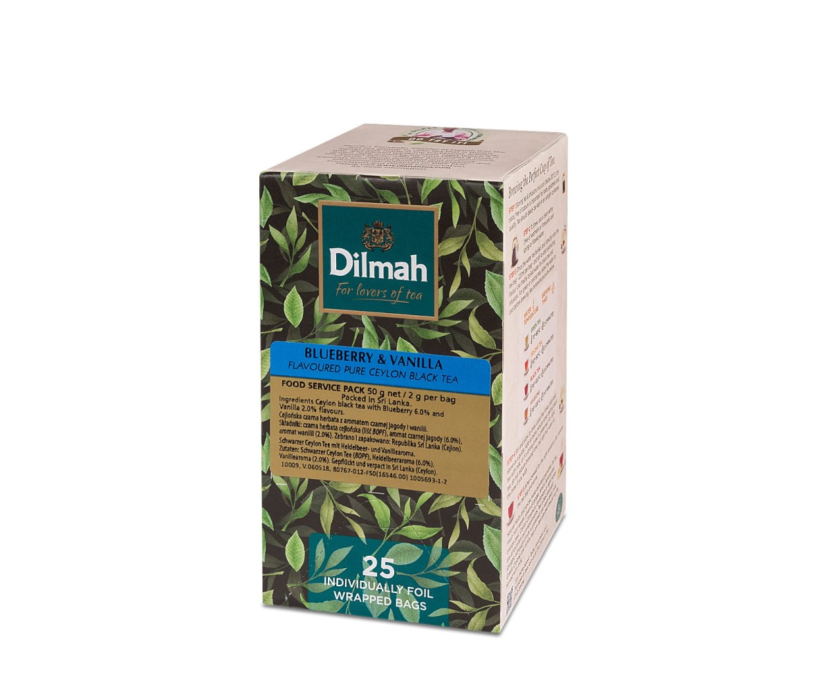 Herbata Czarna Aromatyzowana  W porcjach  Dilmah Blueberry & Vanilla [25x2g] - Cejlońska czarna herbata z aromatem jagody i wanilii - 25 torebek ekspresowych 2g z zawieszką w kopercie - 10656 - 1