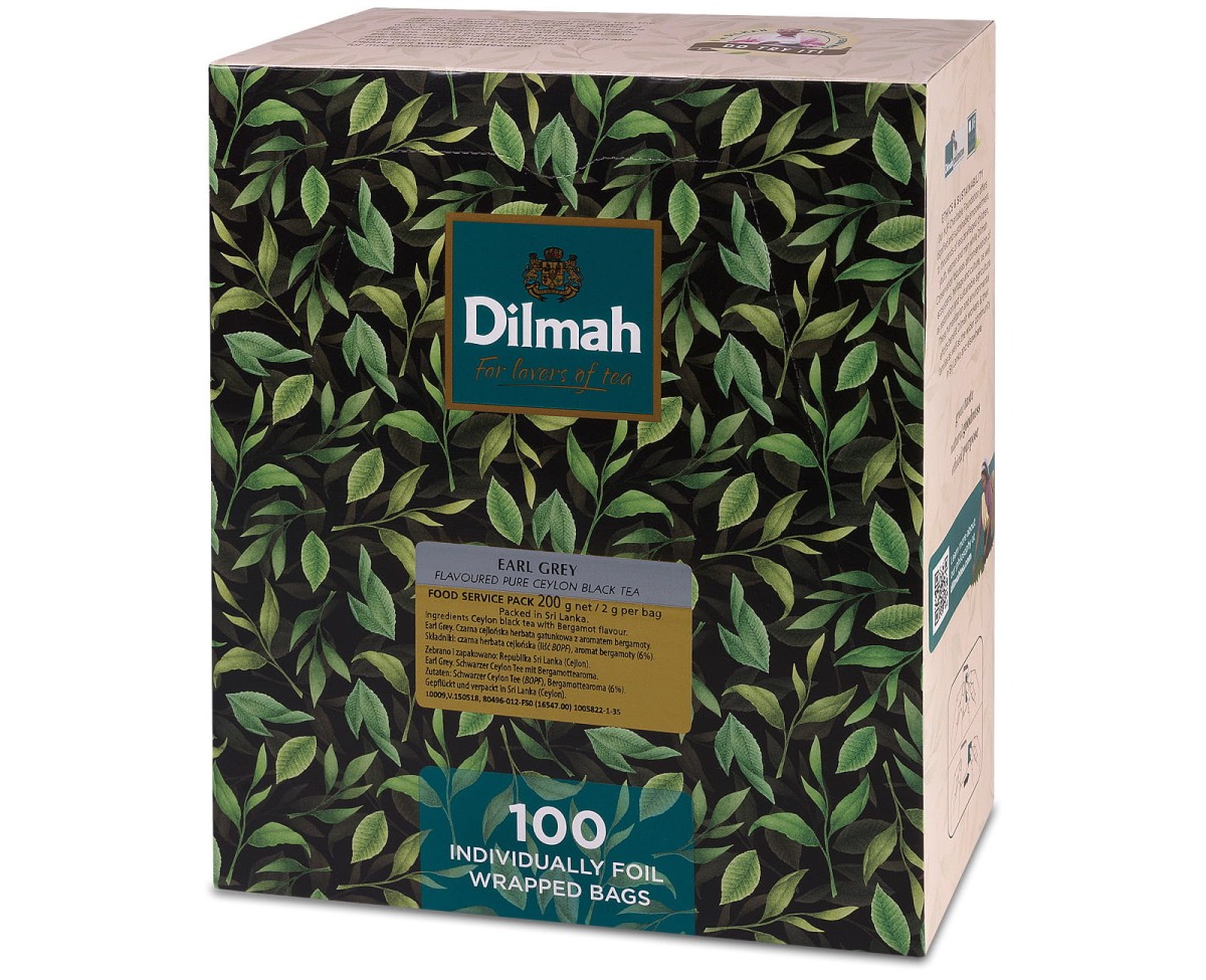 Herbata Czarna Aromatyzowana  W porcjach  Dilmah Earl Grey [100x2g] - Cejlońska czarna herbata z aromatem bergamotki - 100 torebek ekspresowych 2g z zawieszką w kopercie 1