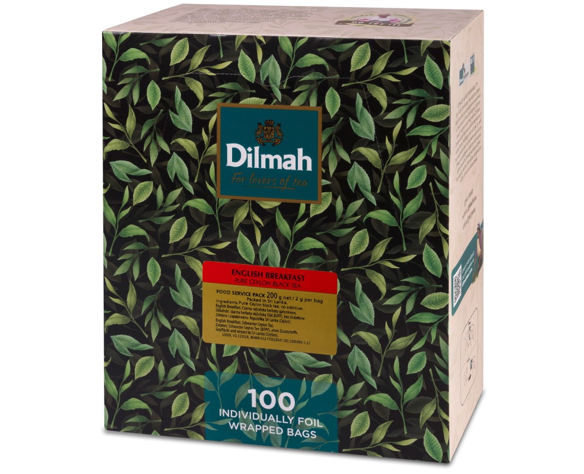 Herbata Czarna  W porcjach  Dilmah English Breakfast [100x2g] - Klasyczna czarna herbata cejlońska - 100 torebek ekspresowych 2g z zawieszką w kopercie - 1