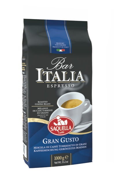 włoska kawa ziarnista  - Saquella Gran Gusto Bar Italia [1000g] - Mieszanka naturalnej kawy palonej - 1000g kawy ziarnistej w hermetycznym opakowaniu z zaworkiem.