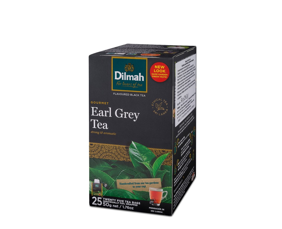 Herbata czarna aromatyzowana smakowa Dilmah Earl Grey [25x2g] - Cejlońska czarna herbata z aromatem bergamotki.    25 torebek ekspresowych 2g z zawieszką w kopercie - 1