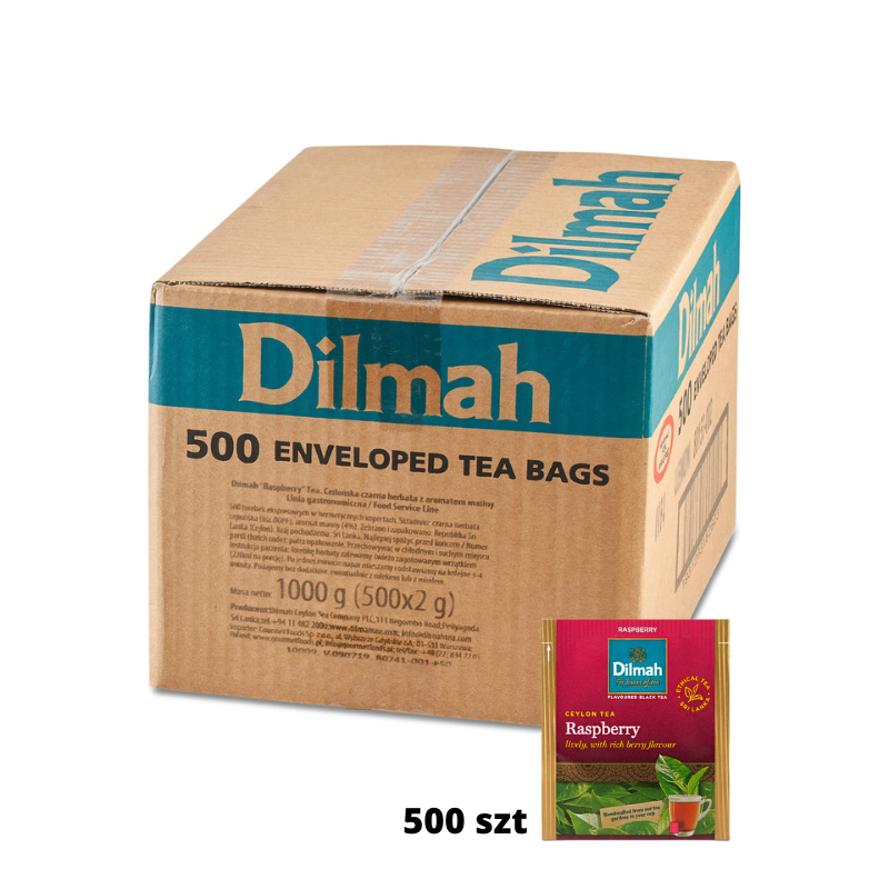Herbaty czarne aromatyzowane w kopertach - Dilmah Raspberry [500x2g] - Cejlońska czarna herbata z aromatem maliny - 500 torebek ekspresowych 2g z zawieszką w kopercie 1