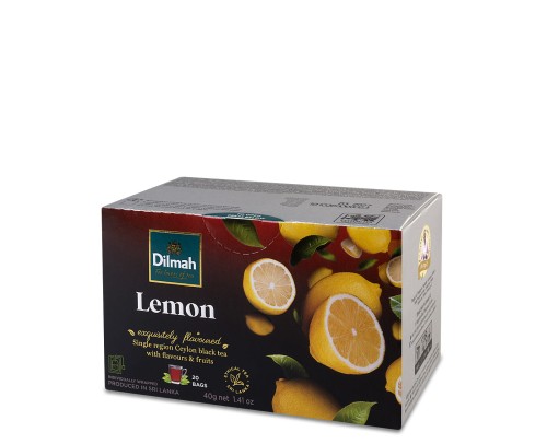 Herbata Czarna Aromatyzowana - Dilmah Lemon [20x2g] - Cejlońska czarna herbata z aromatem cytryny. 20 torebek ekspresowych 2g z zawieszką w kopercie 1