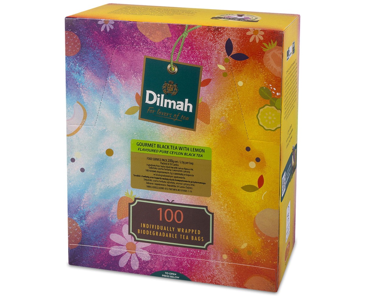 Herbata Czarna Aromatyzowana - Dilmah YUM Black Tea With Lemon [100x2g] - Cejlońska czarna herbata z aromatem cytryny. 100 torebek ekspresowych 2g z zawieszką w papierowej kopercie  2