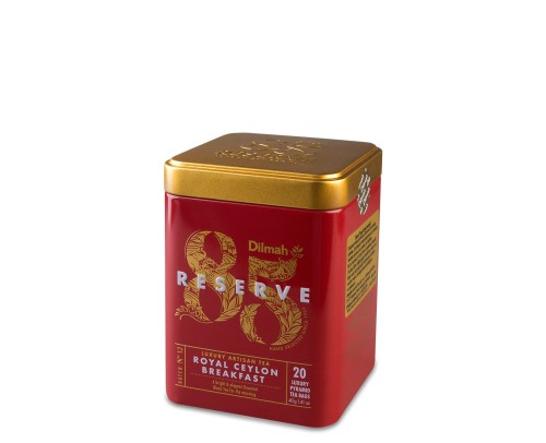 Herbata czarna aromatyzowana ekspresowa w puszce - Dilmah 85 Reserve Royal Ceylon Breakfast [20x2g] - Klasyczna czarna herbata cejlońska - 20 stożkowych biodegradowalnych torebek ekspresowych 2g z zawieszką w puszce 1