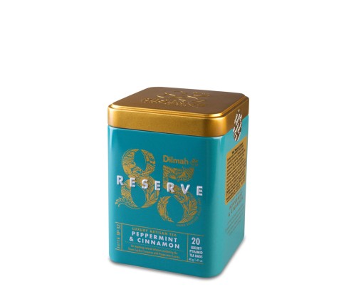 Herbata ziołowa ekspresowa w puszce - Dilmah 85 Reserve Peppermint & Cinnamon [20x2g] - Mięta pieprzowa z cejlońskim cynamonem - 20 stożkowych biodegradowalnych torebek ekspresowych 2g z zawieszką w puszce 1