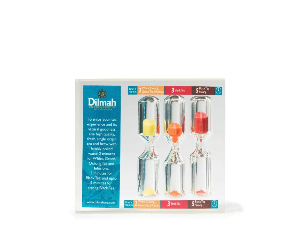 Akcesoria do herbaty - Timery - Klepsydra do mierzenia czasu parzenia herbaty [z logo Dilmah] - Z plexi, 3 przedziały czasowe. - 2, 3 i 5 minut - 1