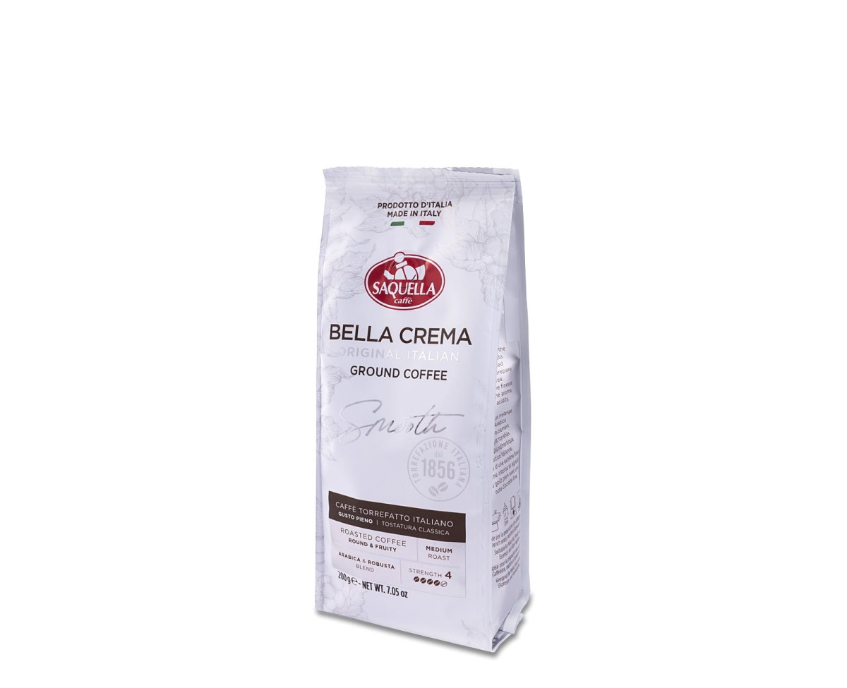 Kawa mielona - Saquella Bella Crema Smooth Original Italian [200g​] - Mieszanka naturalnej kawy palonej i mielonej - 200g kawy mielonej w hermetycznym opakowaniu z zaworkiem 1
