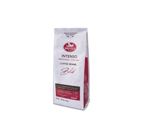 Saquella Intenso Bold Original Italian [200g] - Mieszanka naturalnej kawy ziarnistej.    200g kawy ziarnistej w hermetycznym opakowaniu z zaworkiem.
