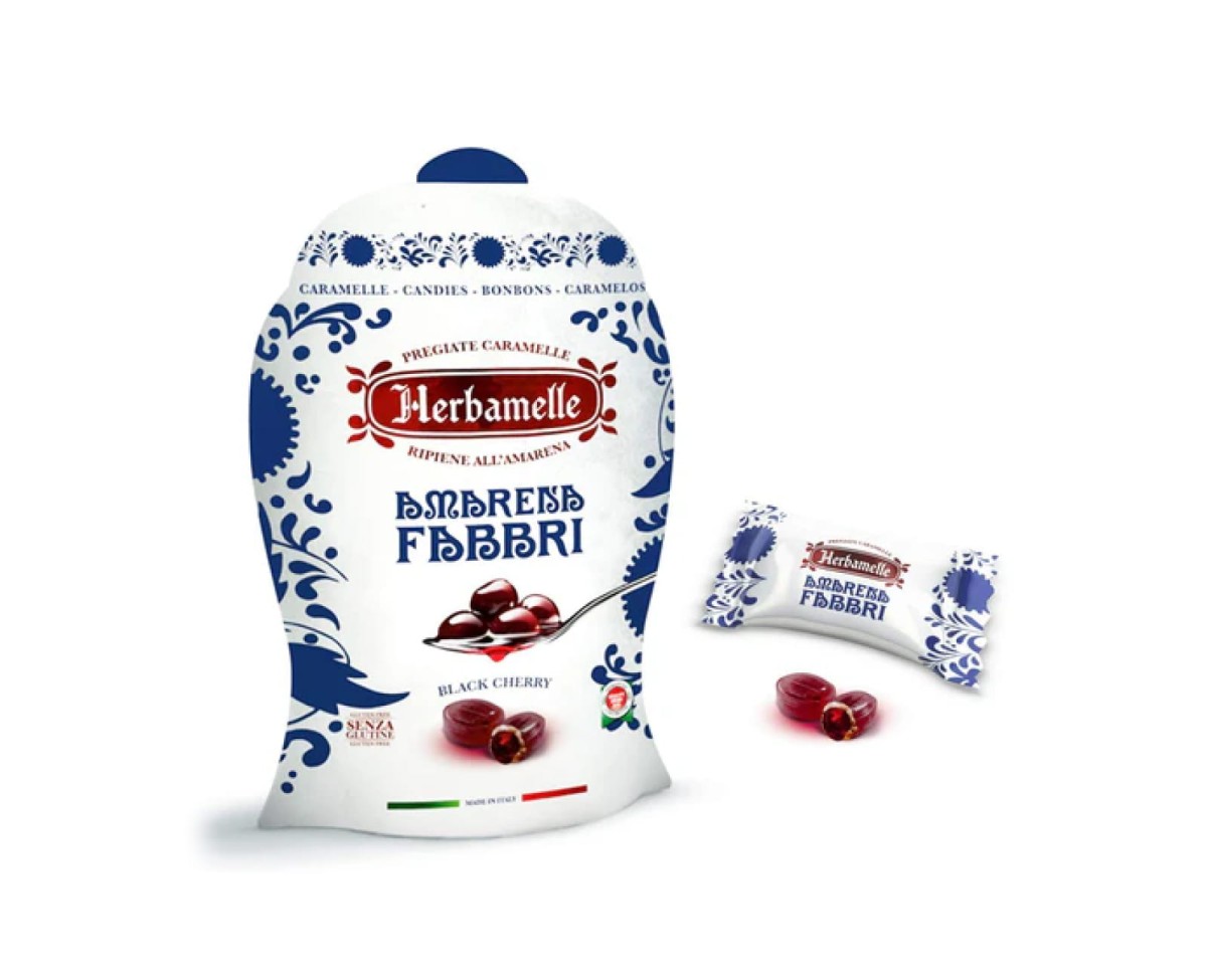 Cukierki Herbamelle Pregiate Caramelle Ripiene All’amarena / Candies Filled With Amarena Fabbri Black Cherry [75g] Cukierki z nadzieniem wiśniowym Fabbri  75g / 21 sztuk 1