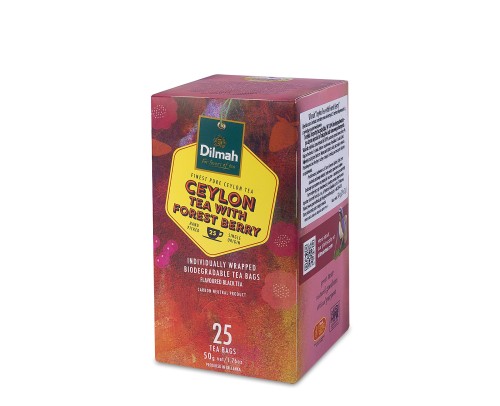 Herbata Czarna Aromatyzowana  W porcjach - Dilmah Ceylon Tea with Forest Berry [25x2g] - Cejlońska czarna herbata z aromatem owoców leśnych. 25 torebek ekspresowych 2g z zawieszką w papierowej kopercie - 1