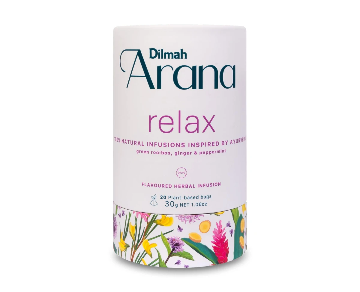Rooibos z dodatkami - Dilmah Arana Relax [20x1,5g] - Zielony rooibos, imbir, mięta pieprzowa. Naturalny napar inspirowany Ajurwedą - 20 biodegradowalnych stożkowych torebek ekspresowych - 1