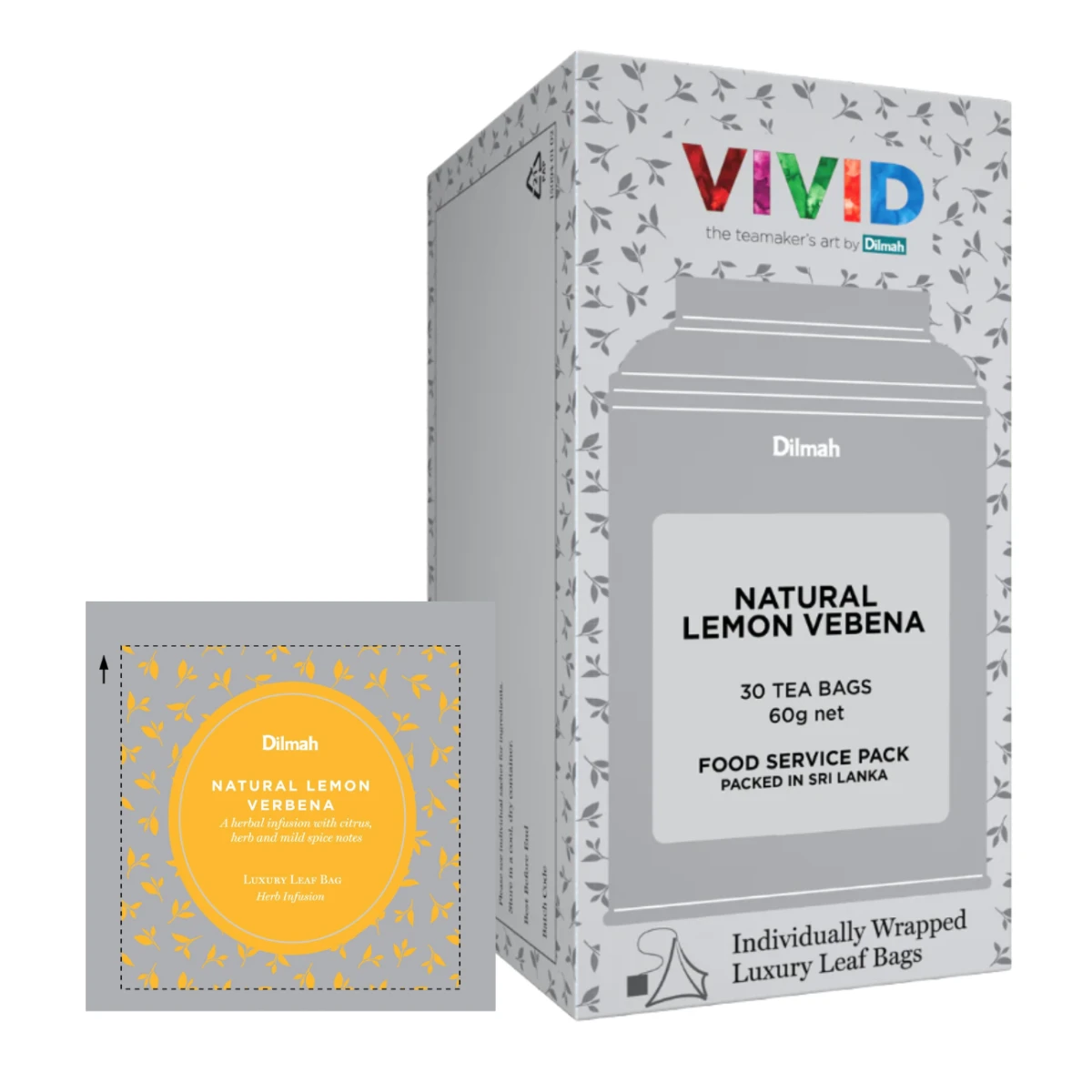 Herbata ziołowa  W porcjach  Dilmah Natural Lemon Verbena [30x2g] - Werbena cytrynowa - zioła jednorodne - 30 stożkowych torebek ekspresowych 2g z zawieszką w kopercie 3