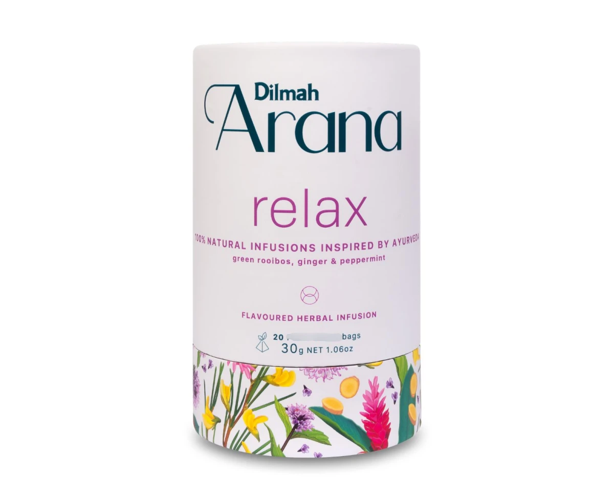Rooibos z dodatkami - Dilmah Arana Relax [20x1,5g] - Zielony rooibos, imbir, mięta pieprzowa. Naturalny napar inspirowany Ajurwedą - 20 stożkowych torebek ekspresowych - 1