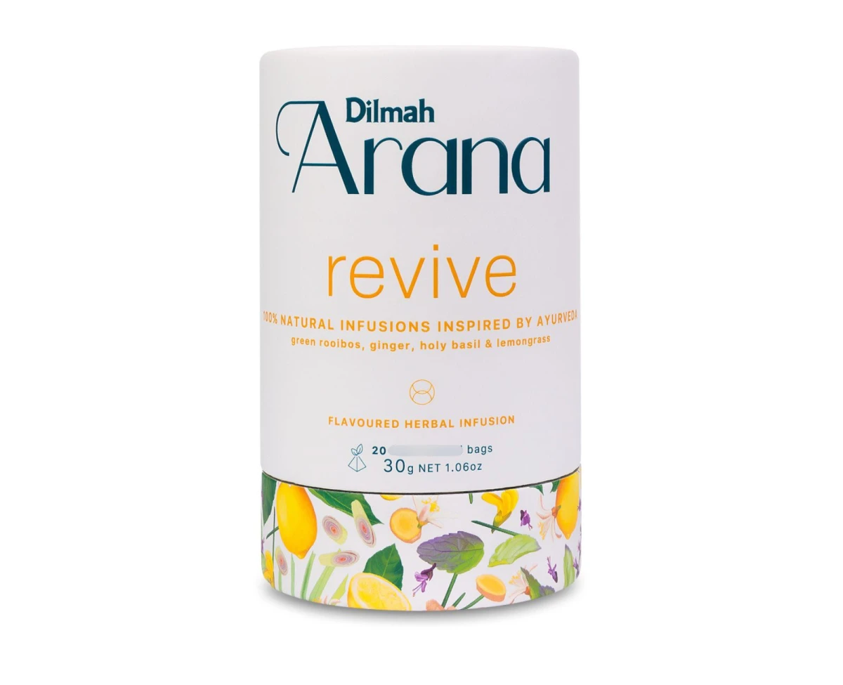 Rooibos z dodatkami - Dilmah Arana Revive [20x1,5g] - Zielony rooibos, imbir, bazylia azjatycka, trawa cytrynowa. Naturalny napar inspirowany Ajurwedą - 20 stożkowych torebek ekspresowych - 1