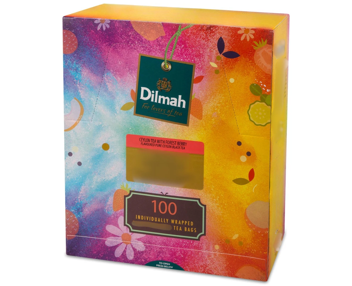 Herbata Czarna Aromatyzowana - Dilmah Ceylon Tea With Forest Berry [100x2g] - Cejlońska czarna herbata z aromatem owoców leśnych. 100 torebek ekspresowych 2g z zawieszką w papierowej kopercie  1