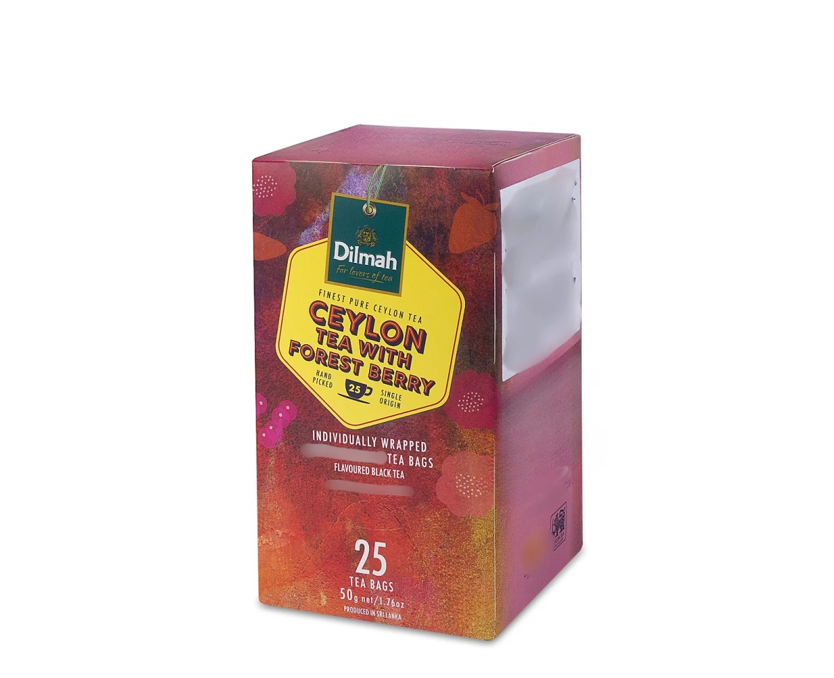 Herbata Czarna Aromatyzowana  W porcjach - Dilmah Ceylon Tea with Forest Berry [25x2g] - Cejlońska czarna herbata z aromatem owoców leśnych. 25 torebek ekspresowych 2g z zawieszką w papierowej kopercie - 1