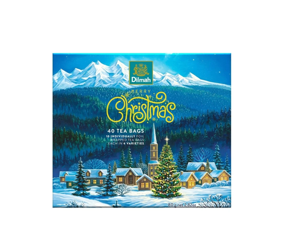 Zestawy herbat - Dilmah Merry Christmas Gift Pack [40x2 g] - Bożonarodzeniowy zestaw herbat cejlońskich - czarnych gatunkowych i czarnych aromatyzowanych (po 10 kopert z 4 rodzajów) - 40 torebek ekspresowych 2 g z zawieszką w kopercie - 1
