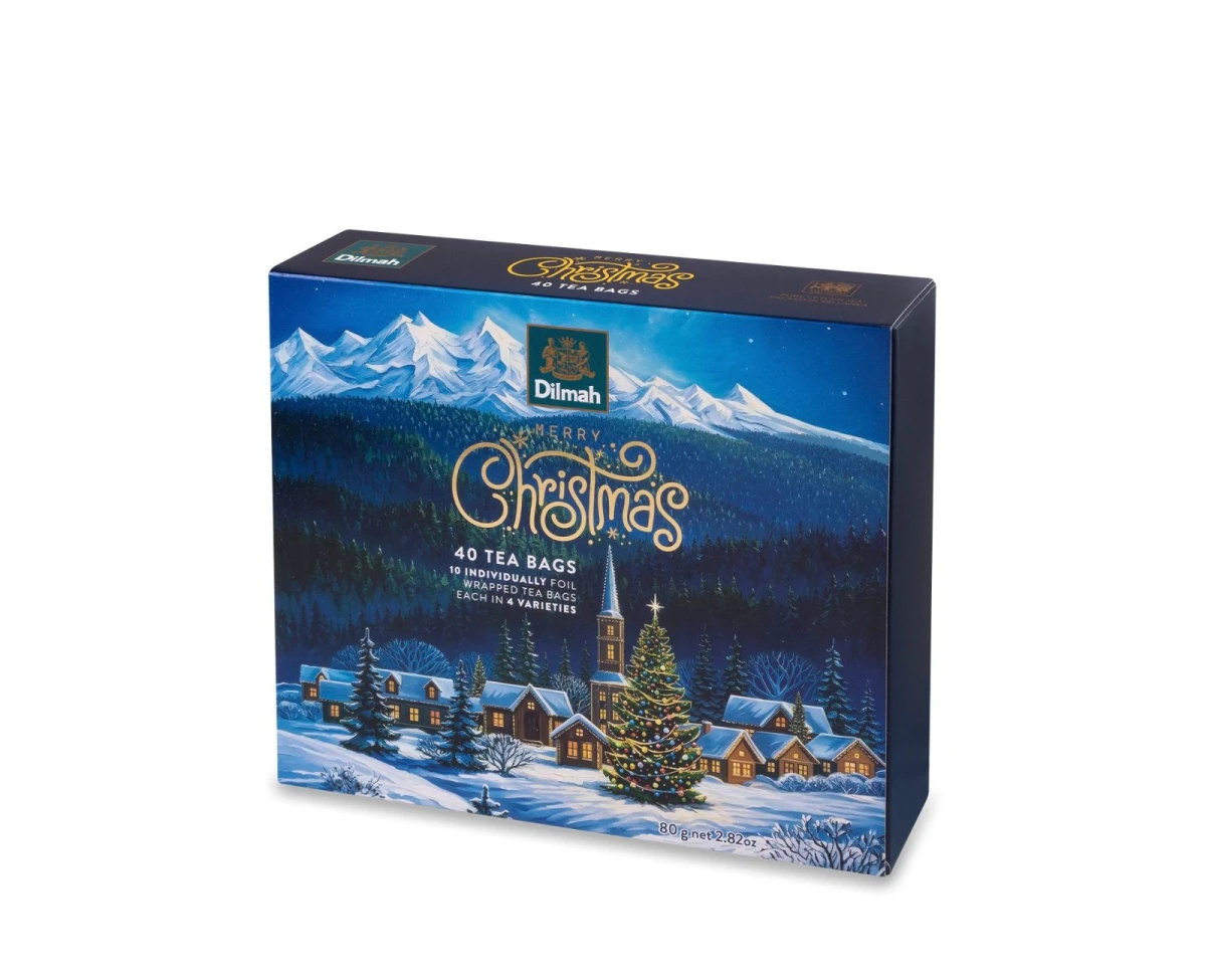 Zestawy herbat - Dilmah Merry Christmas Gift Pack [40x2 g] - Bożonarodzeniowy zestaw herbat cejlońskich - czarnych gatunkowych i czarnych aromatyzowanych (po 10 kopert z 4 rodzajów) - 40 torebek ekspresowych 2 g z zawieszką w kopercie - 2