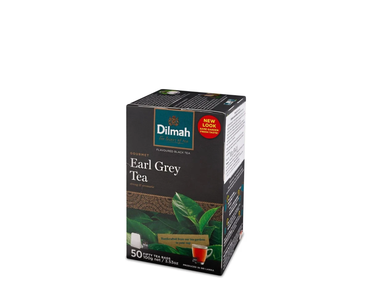Dilmah Earl Grey [50x2g]. Cejlońska czarna herbata z aromatem bergamotki. 50 torebek ekspresowych 2g bez zawieszki 1