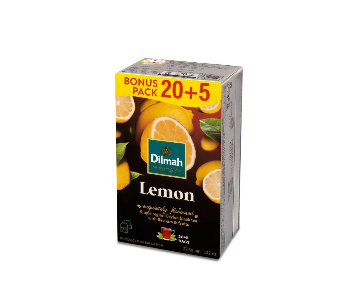 Cejlońska czarna herbata z aromatem cytryny. 25 torebek ekspresowych 1,5g z zawieszką. Herbaty i napary > Herbata Czarna Aromatyzowana > W porcjach 1