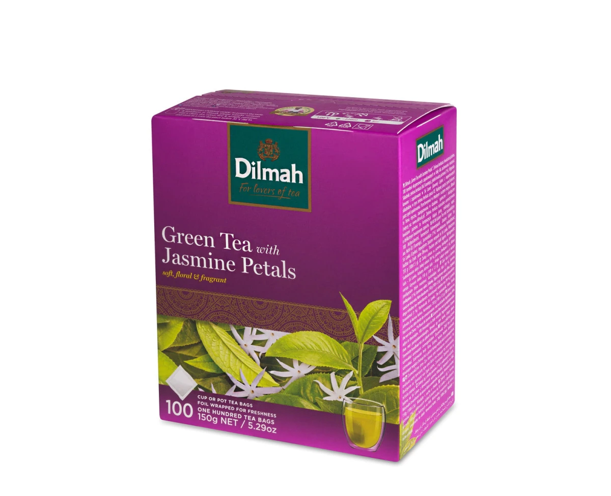Herbata Zielona z dodatkami  W porcjach  Dilmah Green Tea with natural Jasmine [100x1,5g] - Zielona herbata z kwiatami jaśminu - 100 torebek ekspresowych 1,5g bez zawieszki - 10483 - 1